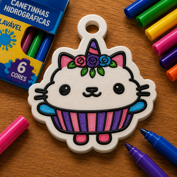 Cupcake gatinho colorida com canetinhas hidrográficas