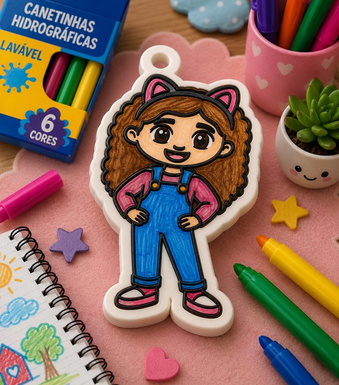 Menina colorida com canetinhas hidrográficas